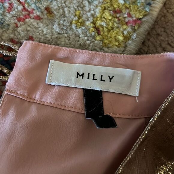 MILLY Women's Metallic Lurex Silk blend Chiffon Lauren Top pink waist tie SZ 6 - Picture 14 of 14